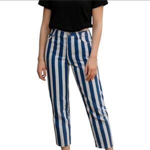 Hollister Jeans Blue and White Striped Ultra Hi Rise Mom Size 7S